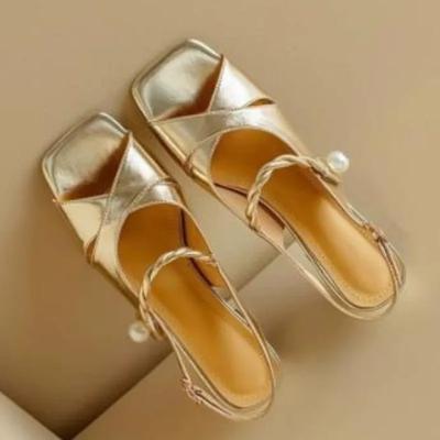 A-Linie mit offenem Zeh, Sandalen mit dickem Absatz, Sommer Neu, Quadratischer Kopf, Überkreuzt mit Perle, Antike Fischmaul-Absatzschuhe