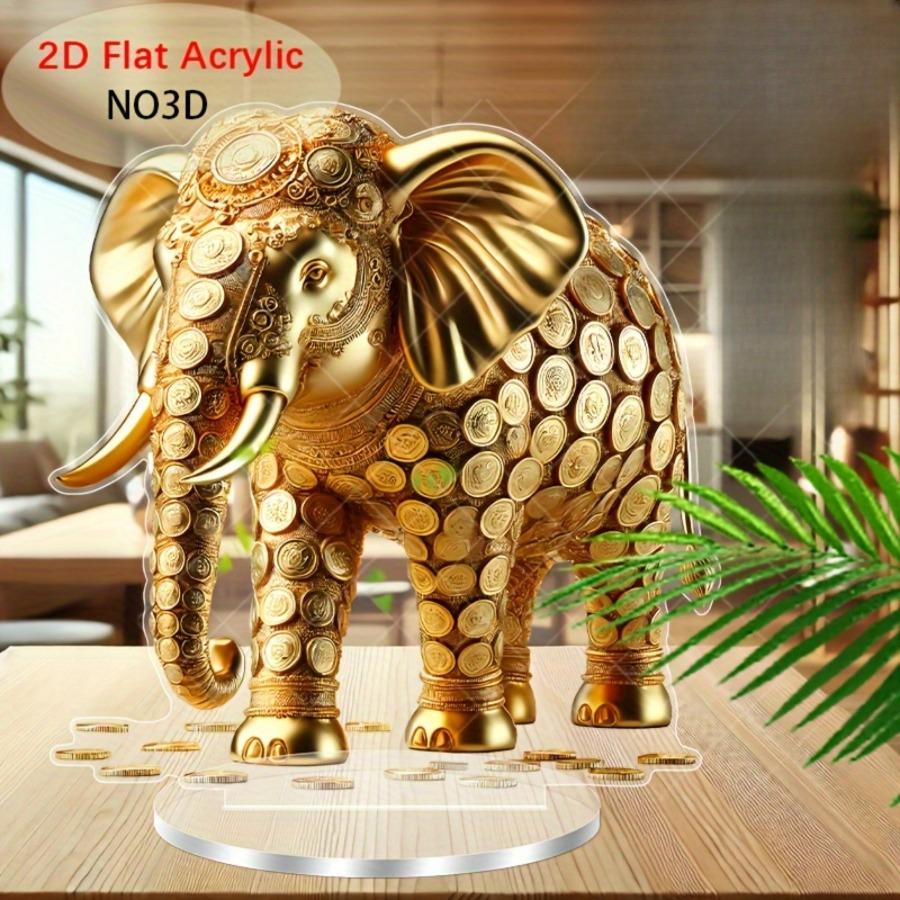 

2D Flat Acrylic Gold Wealth Elephant Statue Decoration, Indoor and Outdoor Decoration - No Battery/electricity Required, Free Day Dec 21*20cm