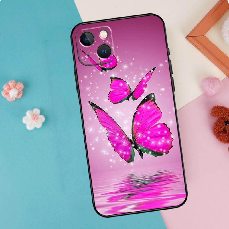 Cute Butterfly Phone Case For iPhone 16 15 13 12 11 14 Pro Max Plus Mini XR 16e Funda Silicone Back Cover