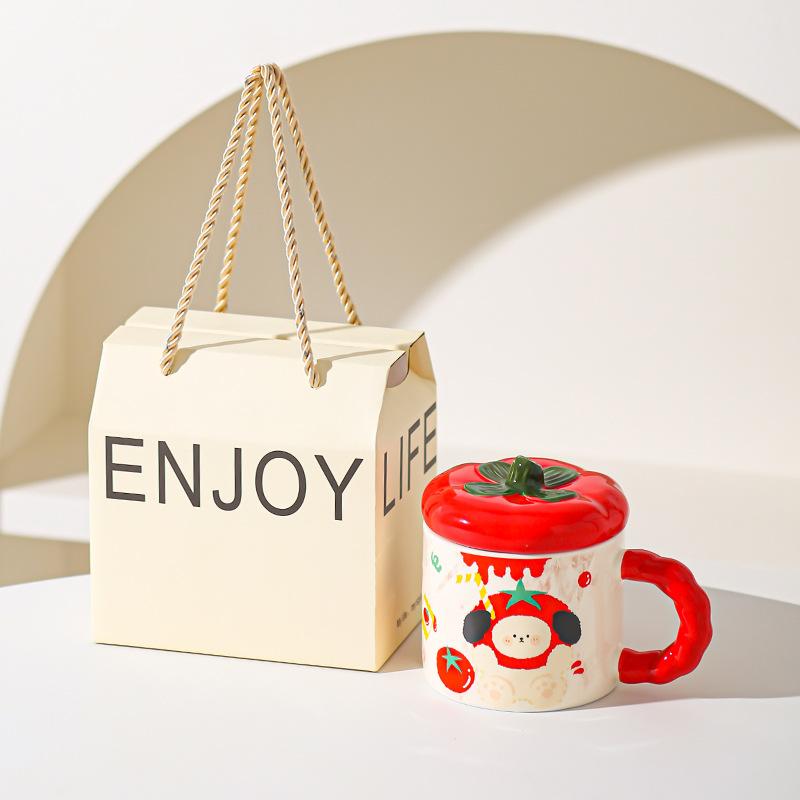 Persimmon Ruyi Ceramic Mug Cute Water Cup High Precision Birthday Gift Cup with Lid Coffee Cup Breakfast Cup