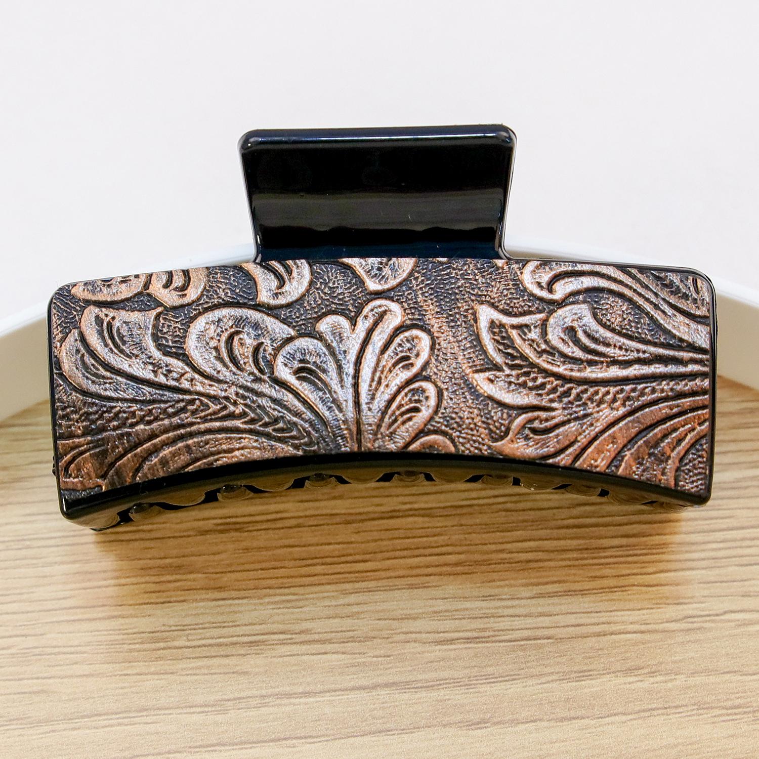 

1PC PU Leather Hair Claw Clips Floral Print Claw Clips for Women Hair Accessories 3.3 Square Hair Clip Claws for Women Girls