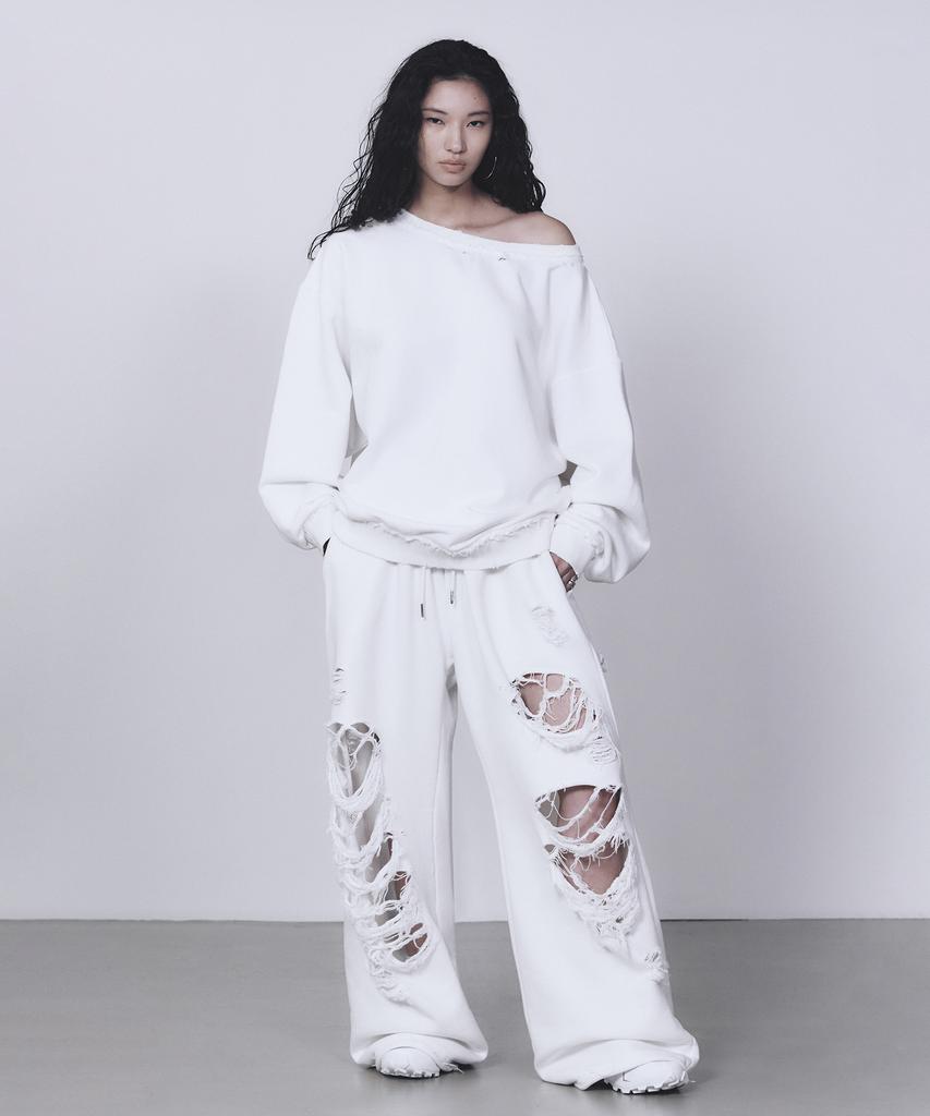Teulimingbeodeu Scratch Damage Boat Neck Sweat Shirt [ White ]