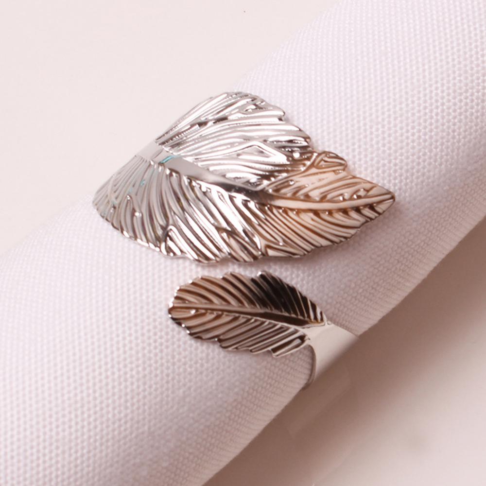 6pcs Leaves Feather Napkin Ring Buckle Holders for Wedding Party Festivals Dinner Table Decoration Gold Silver Rose Gold  2024