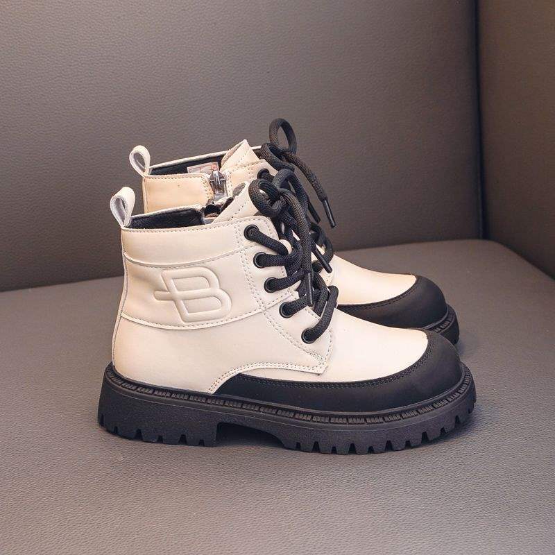 Girls short boots single boots cowhide 2025 autumn and winter new children's Martin boots velvet warm middle and older children's cotton boots