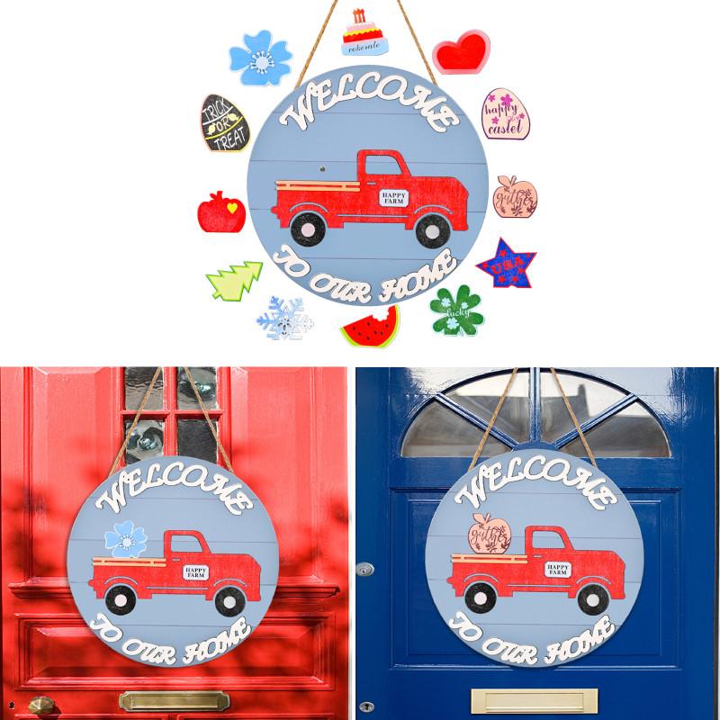 Christmas Car Wooden Door Tag Hanging Decoration Magnetic Accessories Home Wall