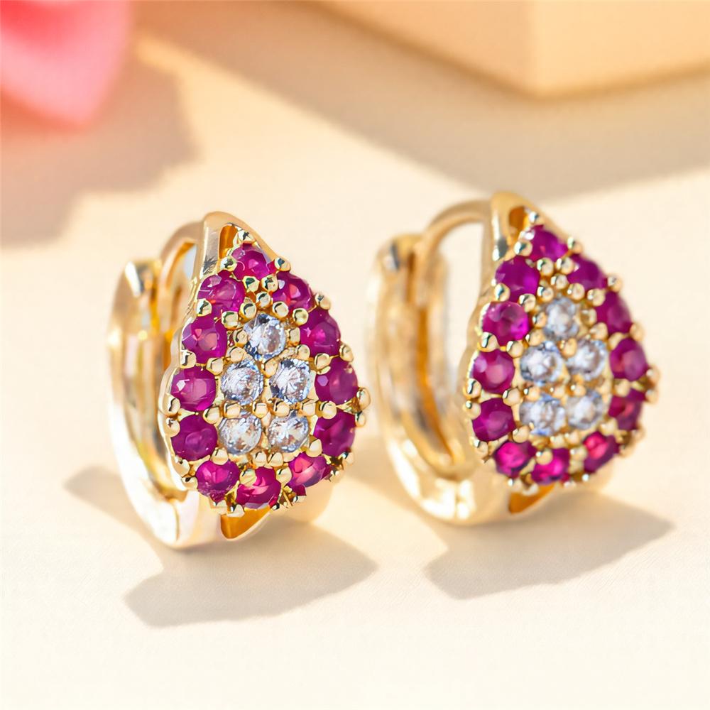 Charm Female Rose Red Zircon Stone Hoop Earrings Luxury Gold Color Wedding Jewelry For Women