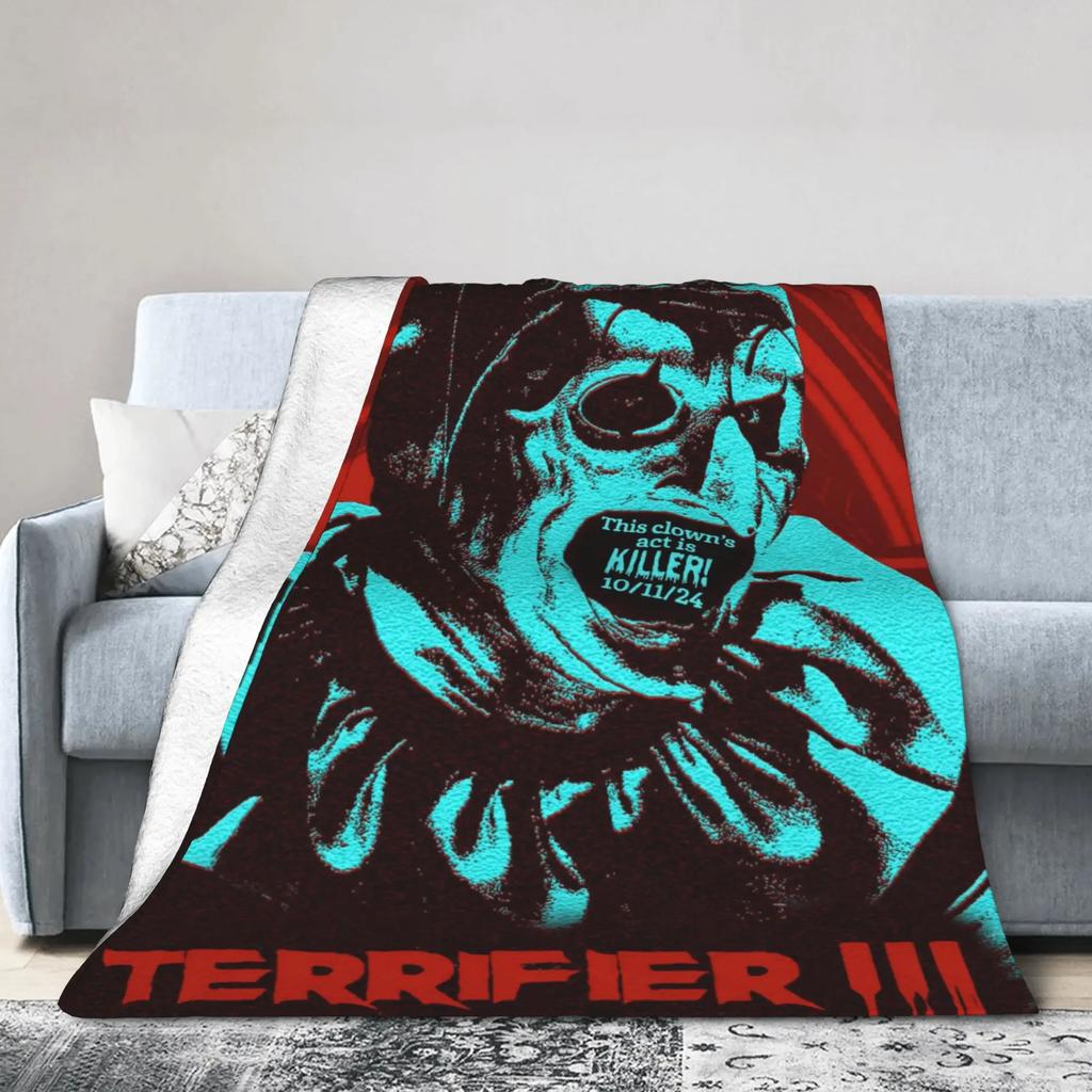 Terrifier Horror Movie Flannel Blanket Soft Warm Throw for Couch Chair Bed Sofa Cozy Bedspread for Girls and Boys Winter Home D