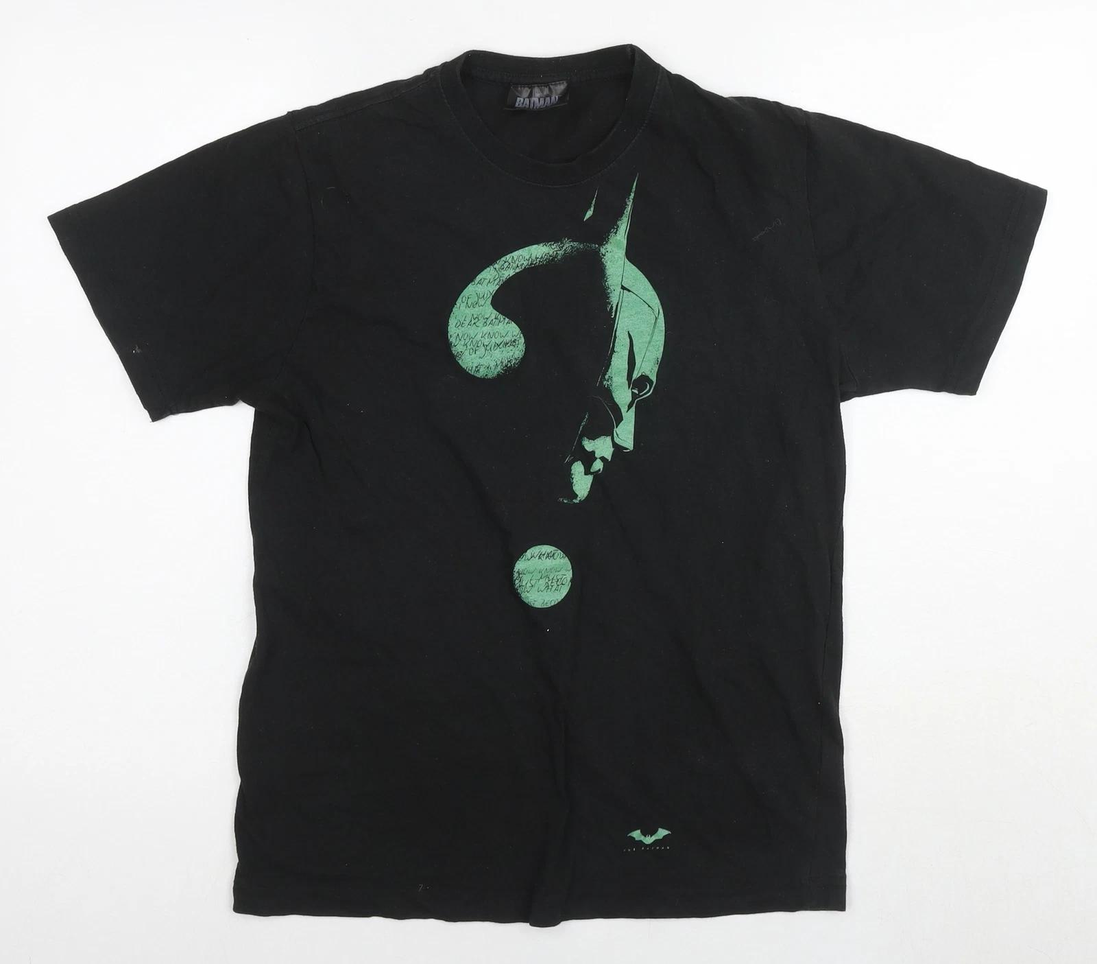 Batman Mens Black Cotton T-Shirt Size S Round Neck - Logo Question Mark S