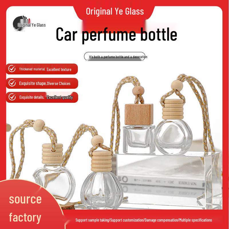 Glass Car Diffuser Bottle with Lanyard, 8ml/10ml, High-Value Aromatherapy Refillable Pendant with Lid.