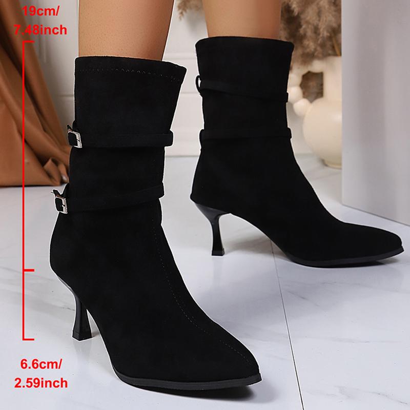 

Pointed Toe High Heel Ankle Boots Women Fashion Buckle Decor Stiletto Heel Boots Woman Autumn Winter Slip On Short Booties Mujer 42