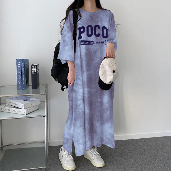 

2024 Summer Casual Tie-dye Slimming T-shirt Dress - High Elasticity, Color Block, Easy Wear, Fashionable Medium королевский синий