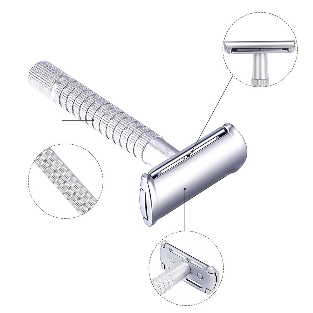 Kurzer Griff Aluminiumlegierung Klassischer Sicherheitsrasierer Doppelklingen-Rasierer für Männer mit 5 Super-Klingen