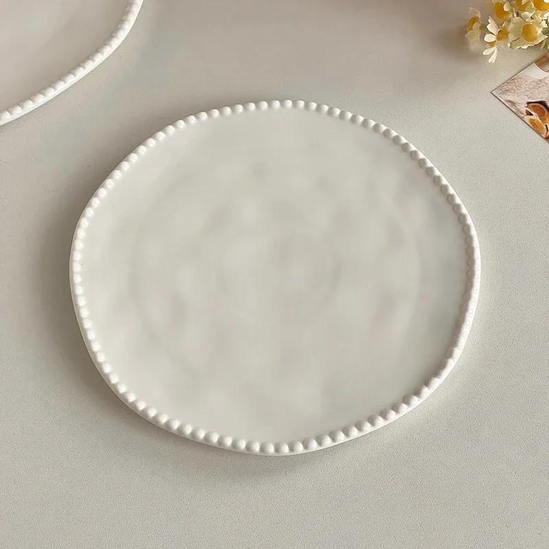White Premium Ceramic Plate Vegetable Plate Household Western Food Steak Plate Fruit Dessert
