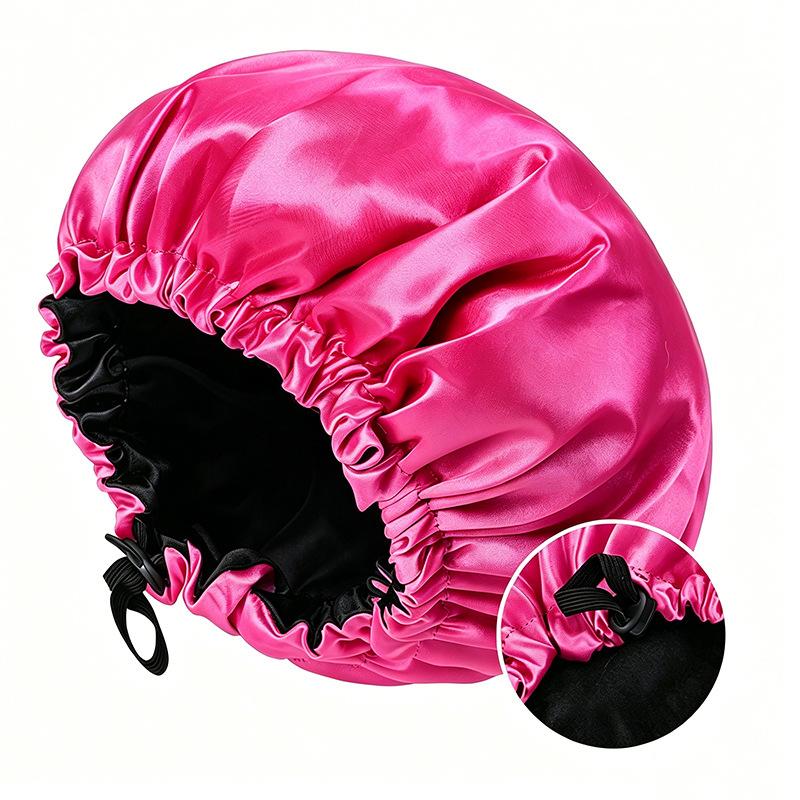 Satin nightcap double button adjustment satin nightcap, women's beauty hair care cap, shower cap