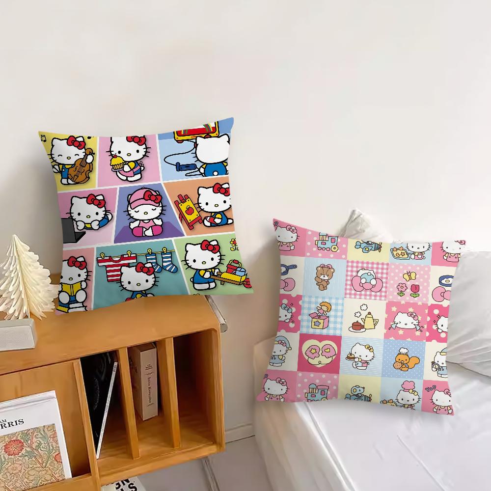 H-Hello K-Kittys Cute Pillow Case Sofa Living Room Bedroom Headboard Backrest Cushion Square Cushion Nap Time