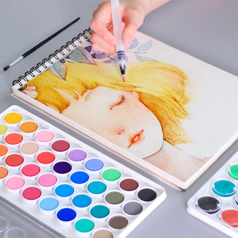 Xiongshi 36-Color Children's Solid Watercolor Paint Set with Compact Transparent Case