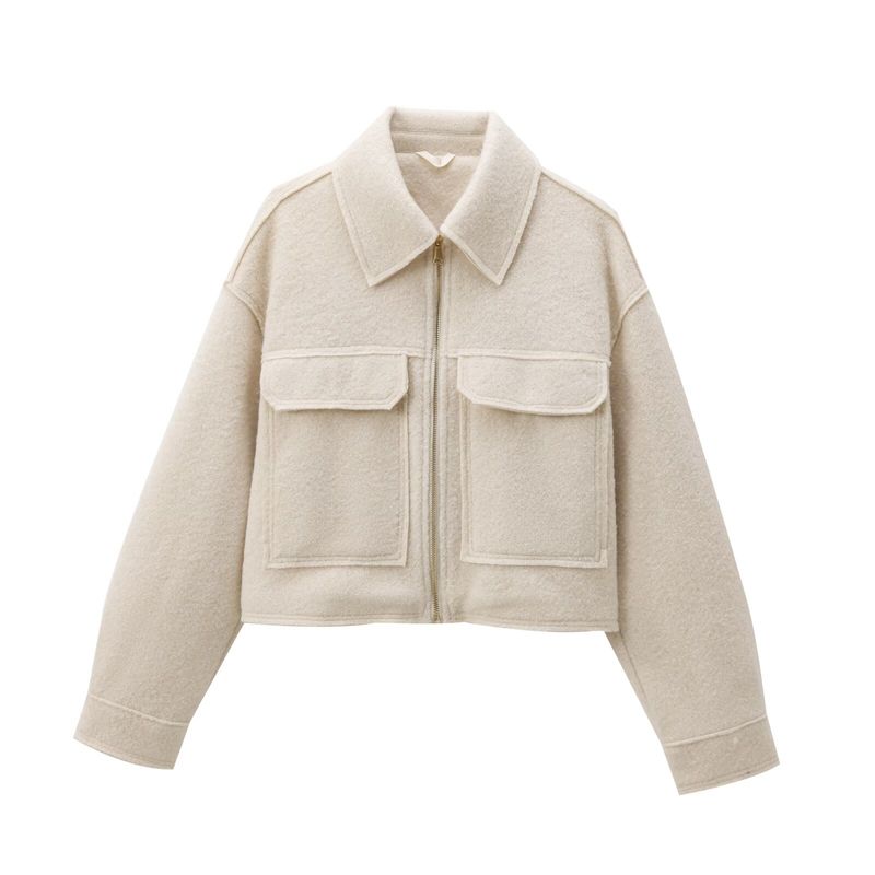 

Kaslead New Arrival Women s Clothing Fashion Style Fashion Bead Leather Short Jacket 3046288 Beige L