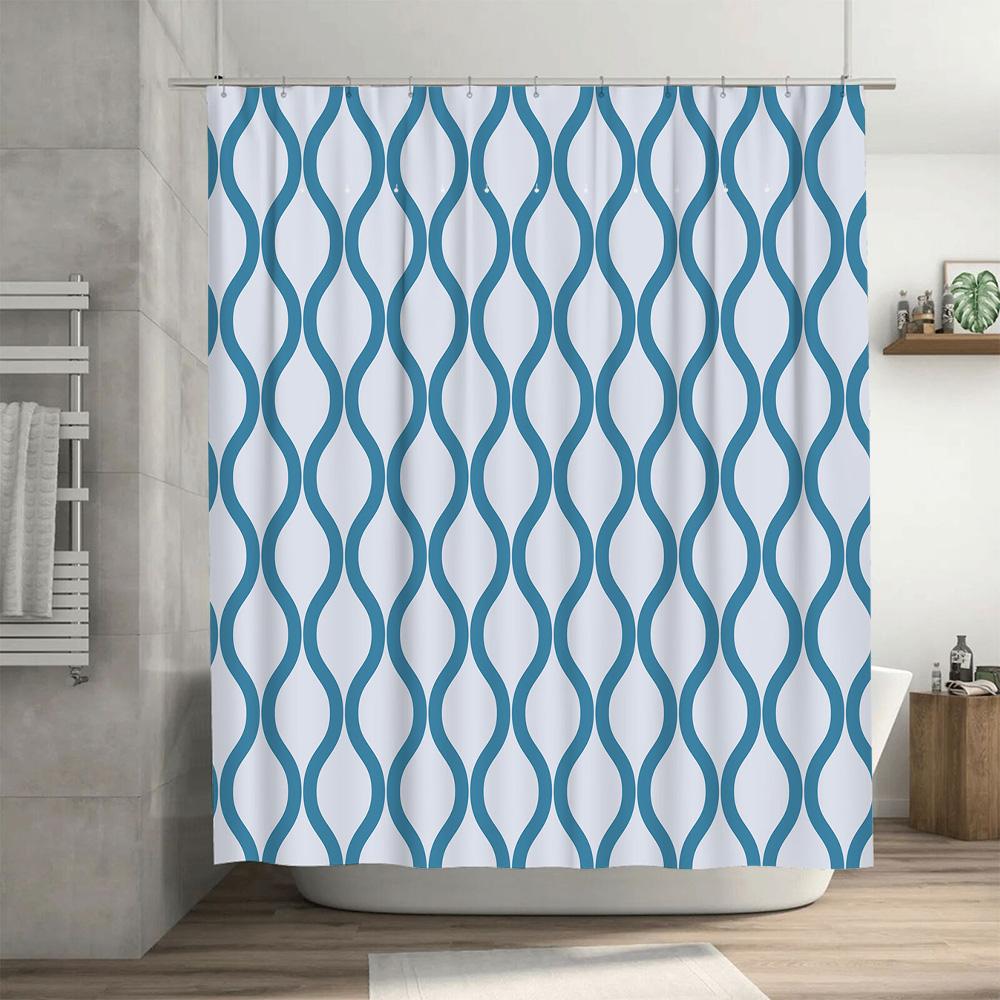 Blue White Wave Shower Curtain Bath Decor Waterproof Fabric For Home Decoration Bathroom Hanging Accessories 72''X84'' 183Cm X 2