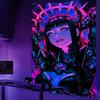 Neon Cyberpunk Warrior Girl Tapestry  Vibrant Wall Hanging with Futuristic Design for Bedroom and Living Room Decor