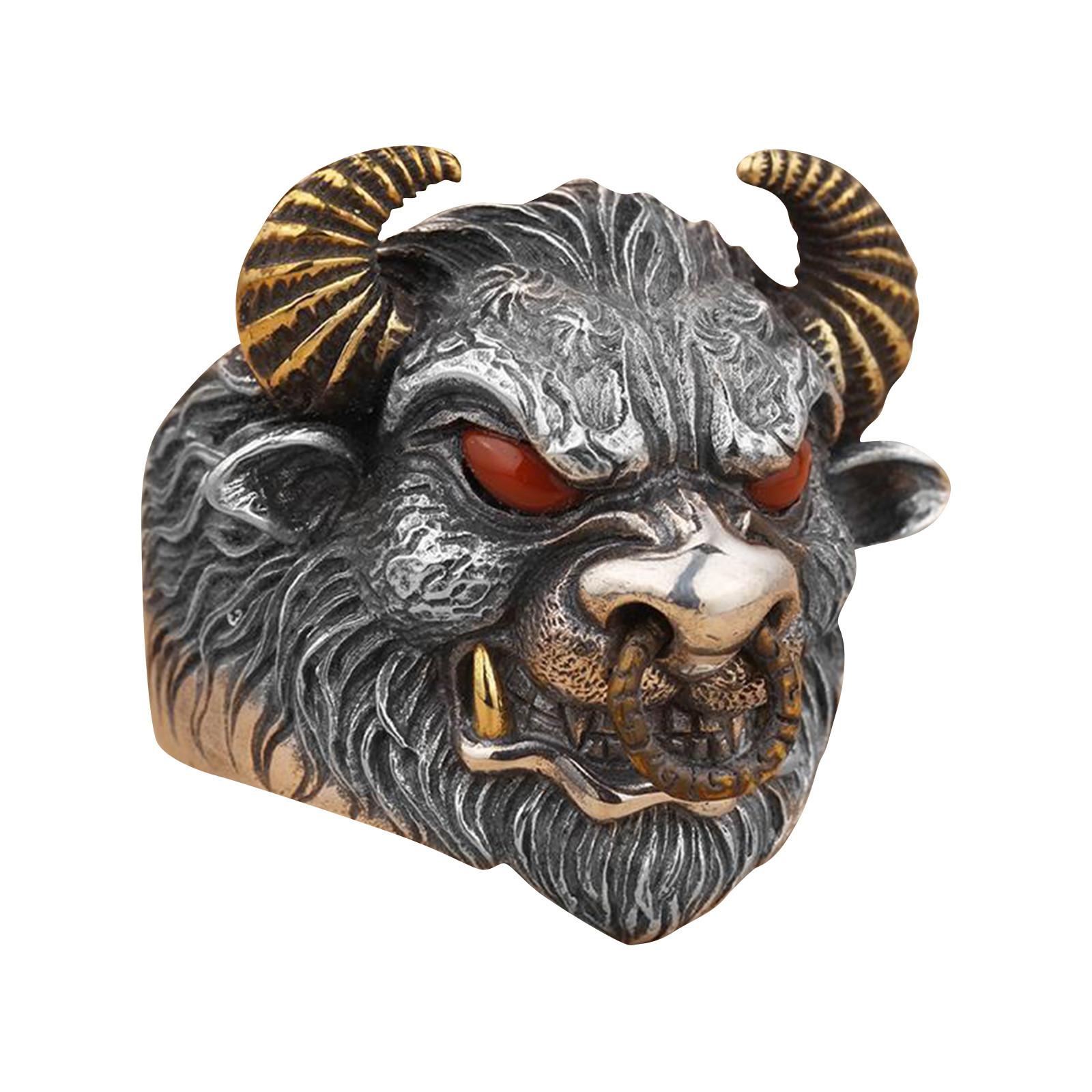 

Кольцо ручной работы с головой быка для мужчин, персонализированное и мощное ретро-кольцо «Бык Тай», кольцо с открытым ртом, подарок One Size чёрный