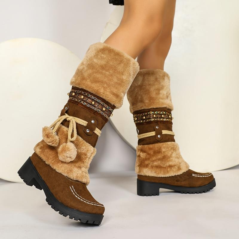 Damen Winter Pelzige Rutschfeste Plateau-Sneaker/Stiefel - Dicke Plateau-Höhenerhöhung