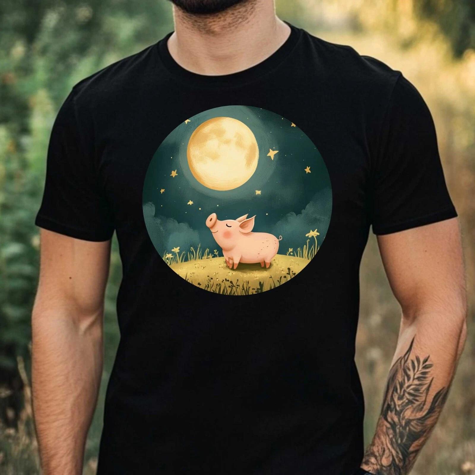 T-Shirt Herren Schwein im Mondlicht Motiv Baumwolle Größe XS bis 5XL XS