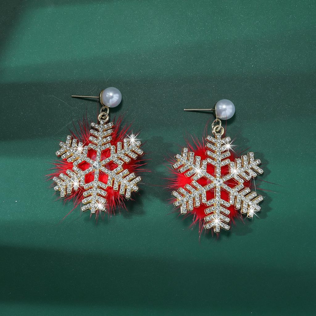 Christmas Plush Snowflake Earrings Light Luxury Sweet Winter Fur Ball Face Small Earrings for Women
