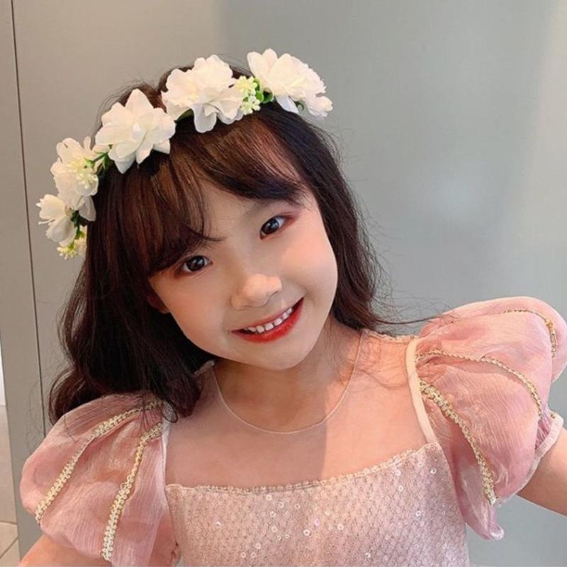 Girls Floral Hair Band Soft Fabric Flowers Headpiece Floral Hair Wreath For Kids Birthday Party Wedding Photo Prop
