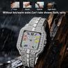 Mens Iced Out Watch Square Full Diamond Quartz Wrist Watch with Luminous Hands Date Waterproof Hip Hop Style