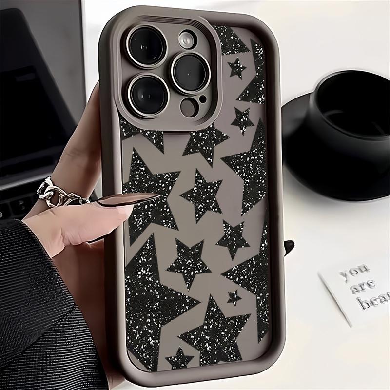 Luxury Black Star Print Phone Case For Samsung Galaxy S25 S24 S23 S22 S21 Ultra Plus FE A26 A33 A25 A16 A56 A53 Silicone Cover