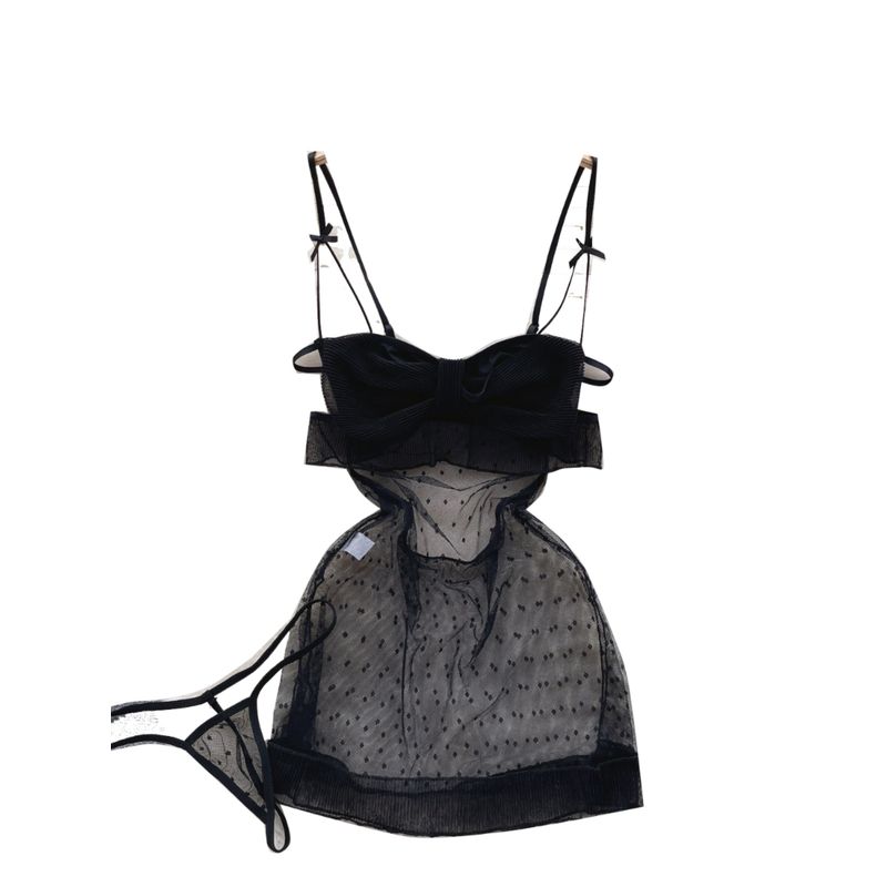 Fashion Style Sexy Slip Dress Thin Mesh Lace Sheer Cutout Sexy Dress Suit