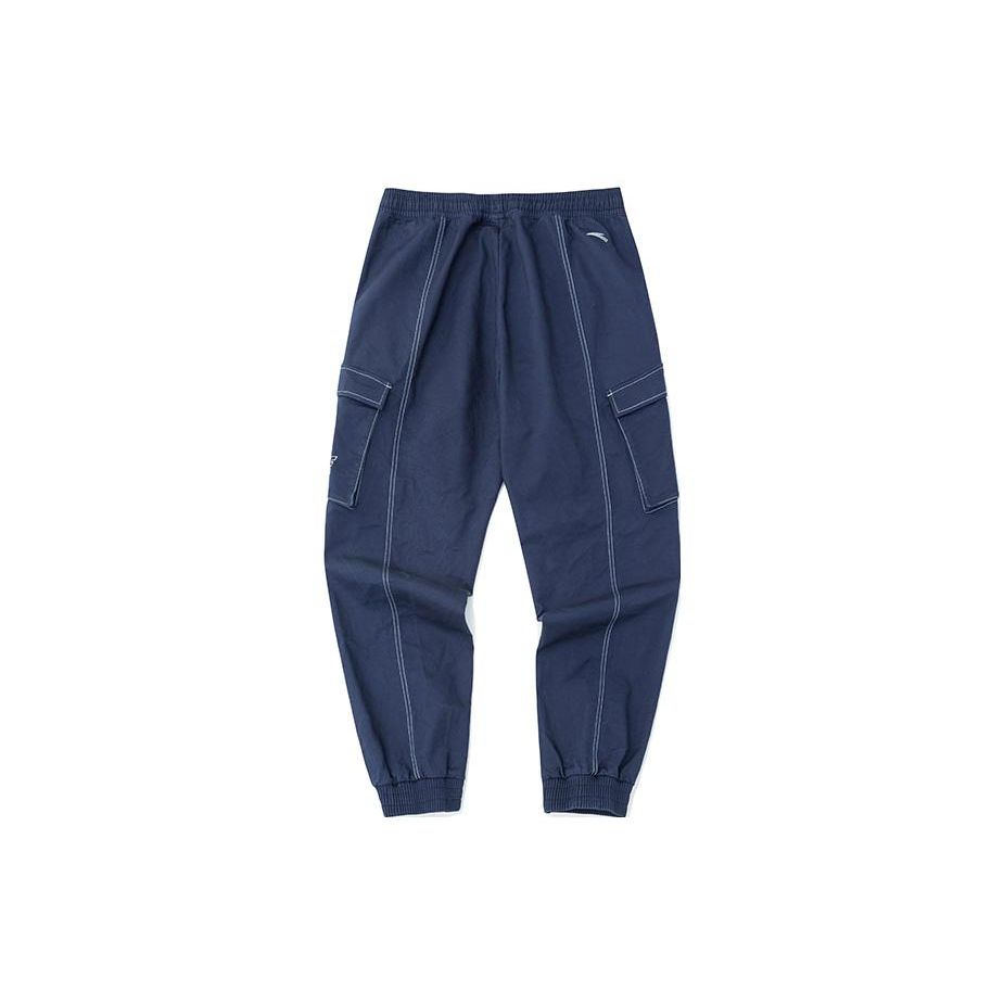 Anta Basketball Series Logo Embroidered Pattern Drawstring Elastic Waist Cuffed Sports Pants Men pants Blue 152241511-3