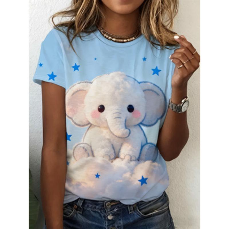 Creative Fashionable Personalized Printed Womens T-shirt Summer Comfort Plus Size Versatile Casual Round Neck Short Sleeved T-shirt