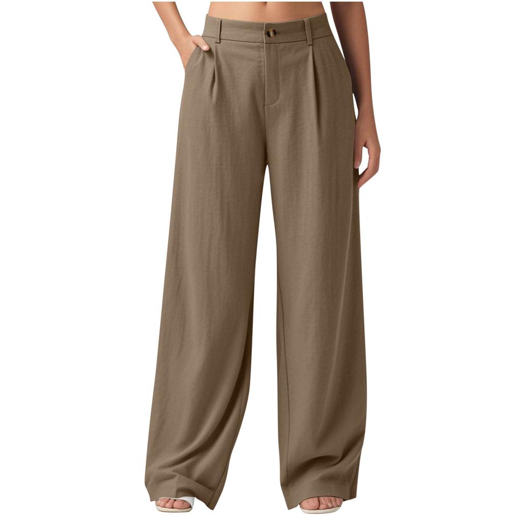 Women's Fashion Solid Color Casual Trousers Wide Leg Pants Loose Cotton And Linen Trousers
