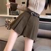 Women's 2024 High-Waist Khaki Woolen Pleated A-Line Shorts for Autumn/Winter