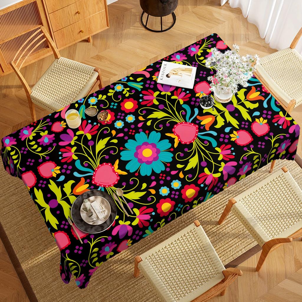 Mexican Colorful Rectangle Table Cloth for Table Decor Kitchen Dining Waterproof Reusable Tablecloth for Tables Dining Room