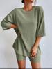 Fashionable Knitted Loose Casual Round Neck Summer Shorts Top Set Women'S Clothing Comfortable Breathable Solid Color Shorts Set