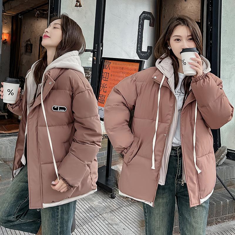 Fake Two Thickened Cotton Clothes Cotton Clothes Women's Winter 2025 New Loose Plus Size Casual Student Padded Jacket with Hood