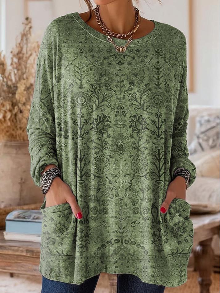 Plus Size Floral Long-sleeved Top - Trendy Women's Fashion (2026)