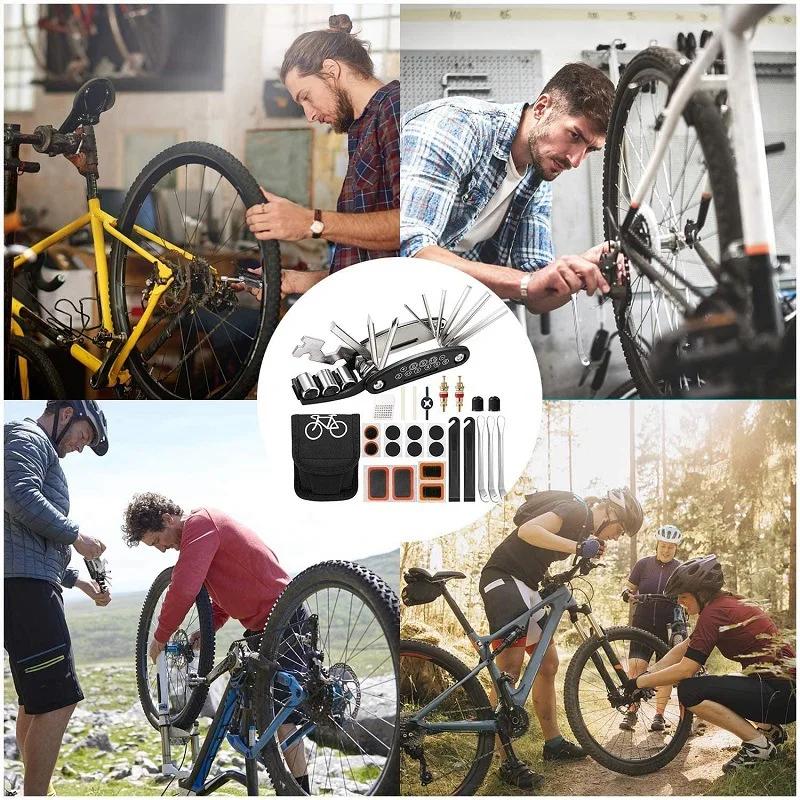 Fahrrad Reparaturwerkzeug Set, Fahrrad Zubehör, Multi Tool Set mit Pumpe Reifenflicken, Tragbares Mountainbike Rennrad Reifen Auto Werkzeug Set