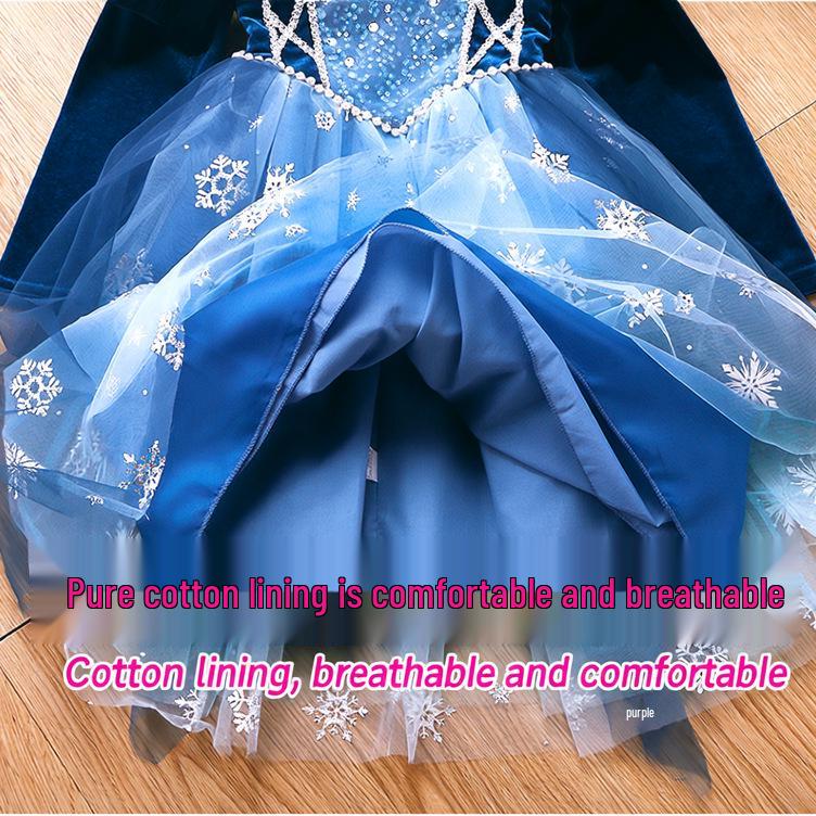 Girls' Elsa Princess Long-Sleeve Cosplay Costume Dress for Spring, Autumn, and Winter - Perfect for Halloween, Birthdays, and Evenings.