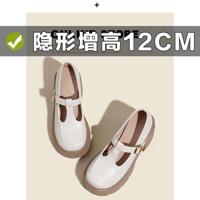 White Mary Jane Shoes Women's New T-strap Small Leather Shoes Small Inner Height Increase Super High Heel Single Shoes Small Size