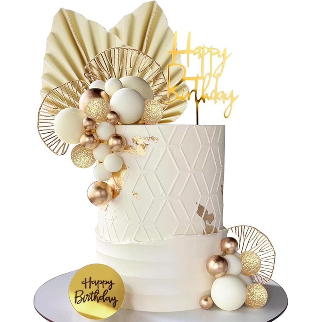 White Gold Balls Cake Toppers Balls Birthday Cake Decorations for Birthday Boho Wedding Baby Shower Party Decoration
