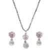 Rhodium-Plated Silver Toned Green Cubic Zirconia Studded Floral Shaped Cute Pendant with Earrings Jewellery Set