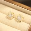 Light luxury and high-end rotatable four-leaf clover stud earrings S925 silver needle slightly inlaid with zirconium earrings Fashionable foreign styl