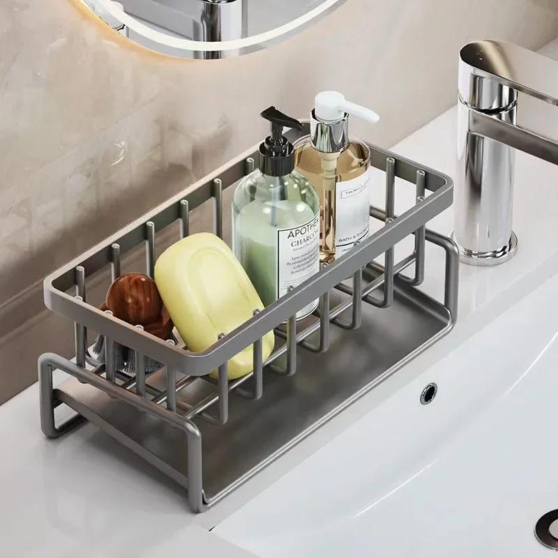 Kitchen Sink Drain Rack Organizer Sponge Storage Faucet Holder Soap Drainer Towel Rack Stainless Steel Self-draining Sink Shelf