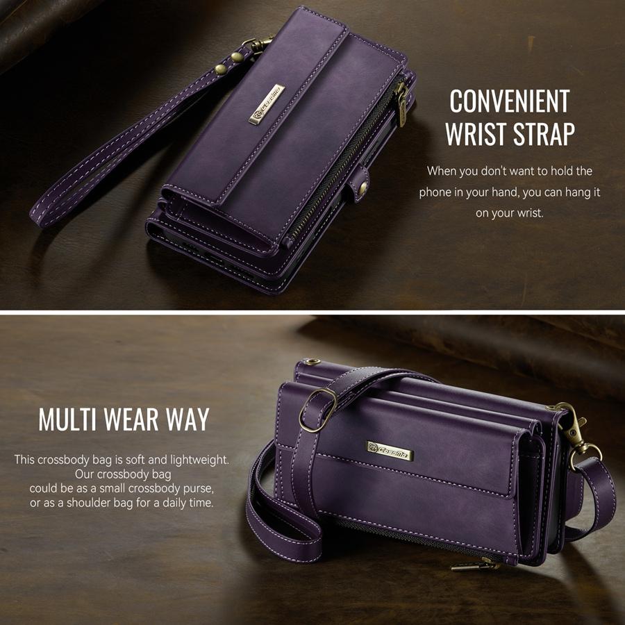 For iPhone/Samsung RFID Blocking Multilayer Wallet Phone Case Purse with 9 Card Slots+Zipper Pocket+Coin Sack Detachable Crossbody Strap + Wrist Strap