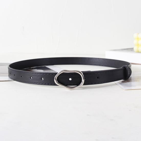 Imitation Leather Women Belt Versatile Solid Color Design Irregular Oval Buckle Pin Waistband Dress Shirt Top Waist Belt