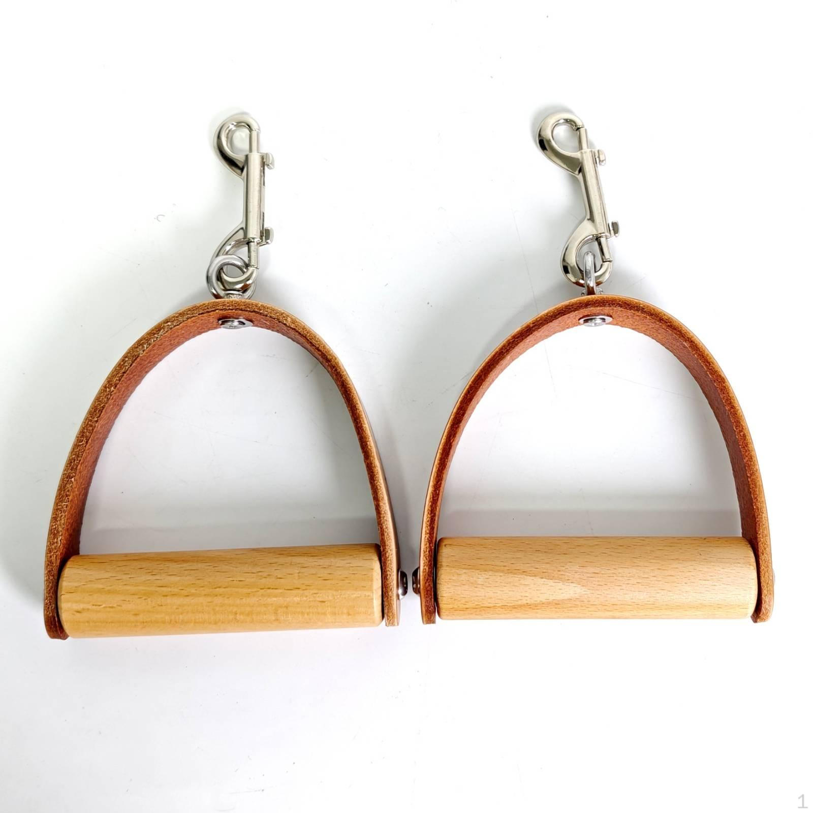 Pilates Equipment Handles Double Loop Wooden Leather Strap Hand Grips for