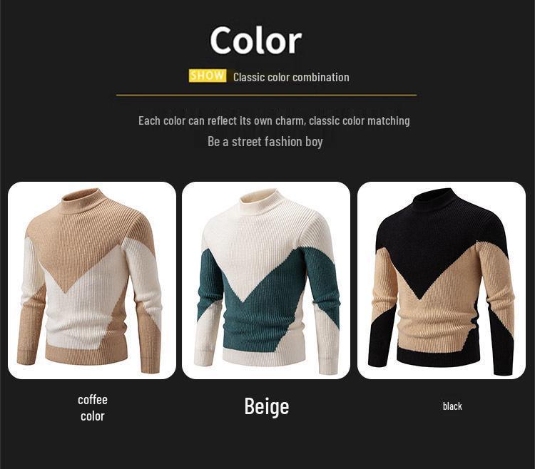 Men's Winter Thick Knit Color-Block Patchwork Sweater